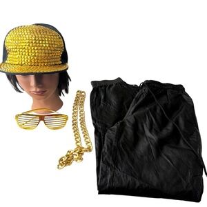 Bella Luce Faux Leather Joggers Hip Hop Costume Set Gold Studded Hat Chain Large